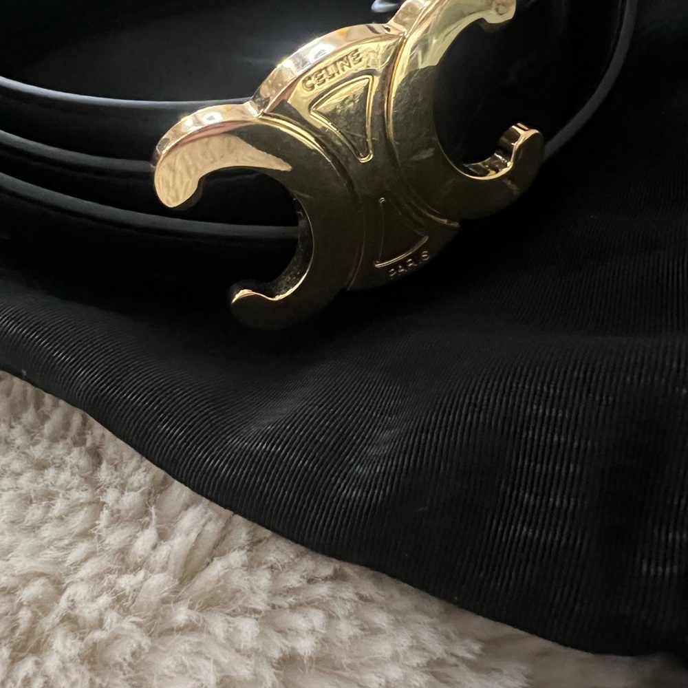 Celine Black and Gold Belt with Ornate Design